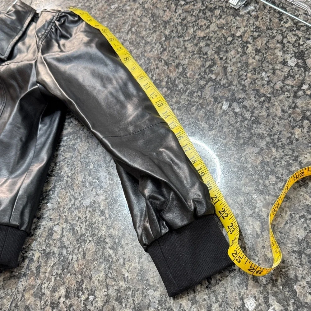 Nine West Black Faux Leather Bomber Jacket with Zip Pockets L